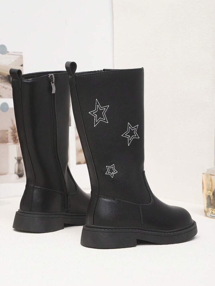 1 Pair Baby Casual Long Boots Micro-Fleece Fashion Boots Comfortable New Style Girls Boots - Black - View 4
