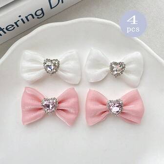 1ชิ้น/2ชิ้น/4ชิ้น อุปกรณ์จัดแต่งทรงผมสุนัข, โบว์ & คลิปติดผมพลอยเทียมรูปหัวใจ, หวาน & น่ารัก, ชุดที่เข้ากันสำหรับการถ่ายภาพ