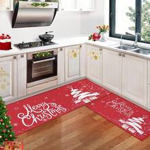 Christmas Kitchen Mats , Christmas Tree Linen Kitchen Rugs And Mats For Bathroom Floor, Christmas Home Decorations - 紅色 - 查看 1