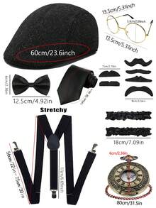 D EXCEED 2/4/5/8 Pcs 1920s Men's Berets, Ties, Bowties & Suspenders, Retro Gatsby Costume Accessories For Cosplay, Halloween, Roaring 20s Dinners & Themed Parties - Multicolor - View 12