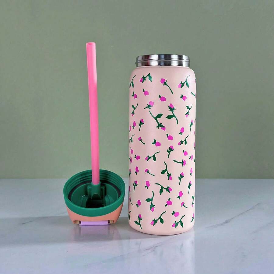 OWALAFreeSip   24/32oz Straw Insulated Water Bottle Double-Layer Stainless Steel Vacuum Thermal Mug For Sport And Travel - tea 時間 -32oz - 查看 1