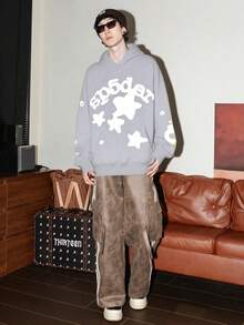 Y2k Sp5der Loose Spider Web High Street Hip Hop Long Sleeve Men's And Women's Hoodies Sweater Jacket Star Halloween Hoodie - Xám - Xem 2