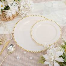 100pcs Plastic Plates With Gold Beads Plates Heavy Duty Party Supplies Includes 10.25inch Dinner Plate And 7.5inch Dessert Disposable Plate For Party,Wedding,Bridal Showers - 象牙白 - 查看 7