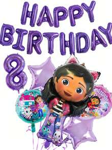 Gabby's Dollhouse Conjunto de Decoração de Balões de Látex para Festa de Aniversário da Série Roxa da Casa da Boneca Cartoon Gabby, para Crianças de 1-9 Anos, Decoração de Cena, Bandeira Roxa Feliz, Melhor Presente de Feriado para Bons Amigos, Decoração Perfeita para Festa, Decoração Doméstica, Decoração de Quarto Perfeita, Presente de Natal, Dia dos Namorados, Ação de Graças