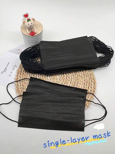 20pcs Black Disposable Pp Non-woven Single Layer Face Mask, Suitable For Daily Use