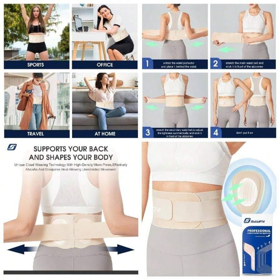 Faja lumbar ultradelgada para mujeres con dolor lumbar, faja lumbar ligera para citica, escoliosis, hernia de disco, faja lumbar transpirable para el hogar, el trabajo y el ejercicio beig - Beis - Ver 1