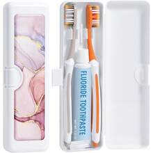 Toothbrush Travel Case - Pattern, Holder And Covers For Toothbrushes, Includes Tongue Scraper Case - 粉紅色大理石 - 查看 6