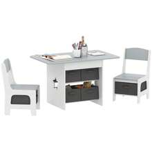 AIYAPLAY Kids Table And Chair Set With 6 Removable Drawers, Light Grey - Light Grey - View 11