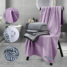 3Packs Toallas de Baño Ultra Suaves Juego de Toallas de Secado Rápido Altamente Absorbentes para Baño, Playa, Piscina, Gimnasio, SPA - 1*gris oscuro+1*morado+1*azul oscuro - Ver 4