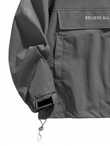 Men's Casual Patchwork Hooded Drawstring Long Sleeve Jacket For Spring/Autumn Outerwear - Dark Grey - View 4