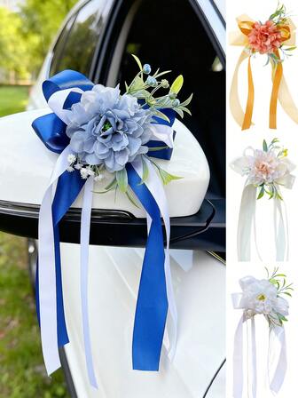 1 st Dahlia Bröllopsdekoration Blomma För Bil (Med Sugkopp) Band Rosett Gypsophila Dekor Konstgjord Blomma För Festlig Dekor Trappdörrar Och Fönster
