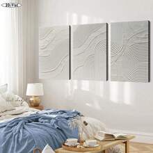 2D Flat 3pcs Wooden Framed Canvas Of Print Decorative Painting, White Textured Wall Art, Plaster Wall Art, Textured Painting, Textured Canvas Wall Art, Boho Wall Art, Bedroom Wall Art-- Interior Home Wall Decoration Art - 黑色 - 查看 9