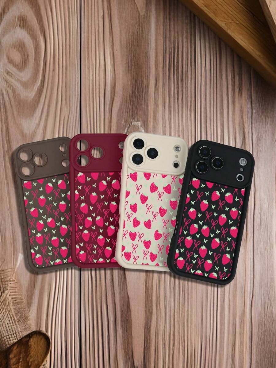 Niedliche Handyhülle mit Erdbeer-Print, niedliche ästhetische Handyhülle, langlebige Schutzhülle mit Blumenmuster, stoßfeste Hülle, kompatibel mit iPhone 17 pro max 17Pro 17Air 17 16E 16 15 14 13 13Mini 12 12Mini 11 X XS XSMAX Plus Pro Hülle - Schwarz - Übersicht 1