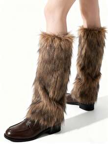 1 Pair Bare-Love Women's Faux Fur Leg Warmers, Plush Soft Furry Fluffy Winter Long Boot Cuff Wrist Covers Boots Sleeves, Cozy - Multicolor - View 8