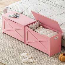 Huisuilinss Storage Chest,Storage Bench With Safety Hinges,Farmhouse Large Toy Chest,15.8x30x17.7 Inches,Storage Trunk For Entryway,Bedroom,Living Room - Pink - View 4