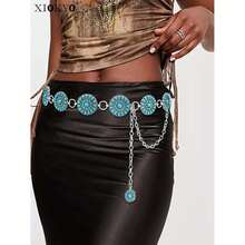 Turquoise Concho Belt For Women, 53 Inch Western Waist Chain Belt, Boho Silver Metal Turquoise Belts For Dresses, Vintage Style Accessories - 多色668 - 查看 2