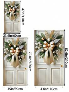 1 peça elegante guirlanda de porta de Natal de poliéster, 35x70 polegadas, decoração festiva para pendurar na varanda para sala de festas e festas, bandeira de porta de estilo artístico para exibição na entrada - Multicolorido - Ver 4