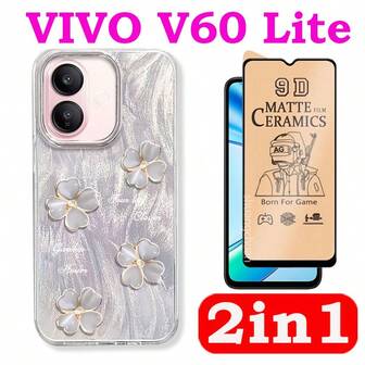 Película protectora suave de cerámica anti-espionaje de pantalla completa + Funda de teléfono con patrón de trébol de cuatro hojas de moda, adecuada para múltiples modelos de teléfonos