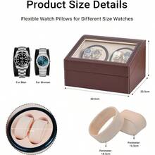 LIAN 4 Automatic Watch Winder With 6 Storage Case For Men Women Watches Japanese Mabuchi Quiet Motor AC Adapter Birthday Gift And Display Brown