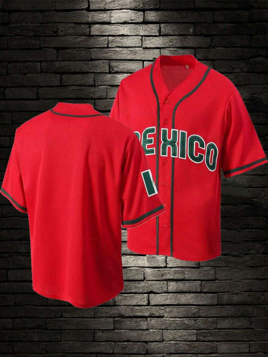 Atonmore Men's Red Baseball Jacket, Casual Sports Shirt With Button Embroidery, Training And Match Sportswear Summer - Red - View 1