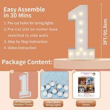 3FT Marquee Light Up Numbers Letters, Mosaic Numbers For Balloons, Giant Mosaic Balloon Number 0-9, Big Light Up Numbers For Birthday, Anniversary, Wedding Party Decorations - 白色1號 - 查看 3