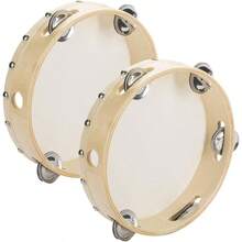 Pack Of 2 Pieces 7" Wooden Tambourine Hand Held Drum Bell, Single Row 5 Pairs Metal Jingles Percussion Musical Instrument - Default - View 2