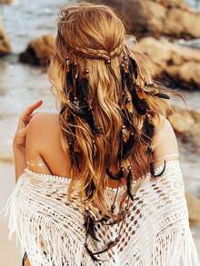 CAKURE Boho Headband Black Hippie Headpiece Headdress Hair Accessories Women And Girls (Type A) - D型 - 查看 4