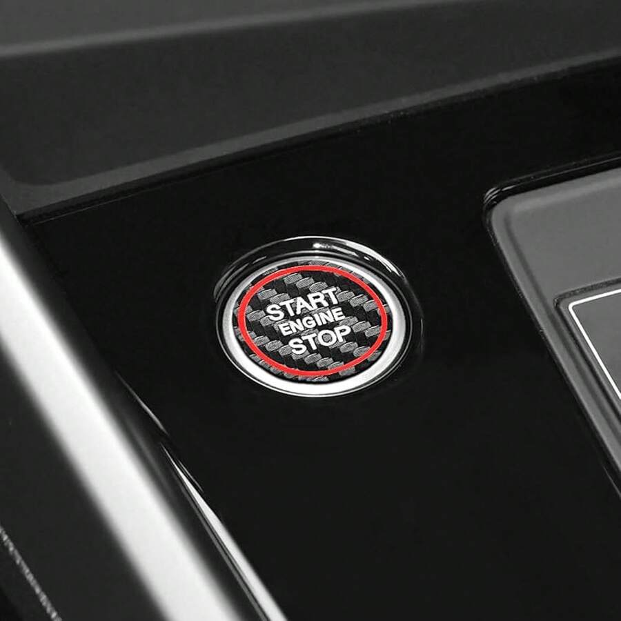 Car Engine Start Button Sticker Compatible With Audi A3 8Y S3 RS3 Sportback 2021-2025 For Alcantara Key Ignition Button Trim Interior Molding Accessories (Suede Red) - Carbon - View 1