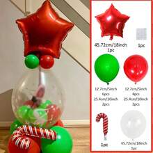 18pcs/Set Christmas Party Decorative Balloons, 18" Red Star/Pentagram Foil Balloons, 18" Clear Latex Balloons (For Welcoming New Year, Greeting Elves), 10" Red And Green Latex Balloons, Suitable For New Year's Eve Decoration In 2026. - Multicolor - View 14