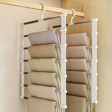 Folding Pants Rack, Multi-Functional Home Hanging Pants Hanger, Specialized Clothes Hanger, Multi-Layer Wardrobe Crease-Free Pants Clip Storage - White - View 4