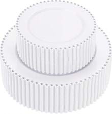 100pcs Plastic Plates With Gold Beads Plates Heavy Duty Party Supplies Includes 10.25inch Dinner Plate And 7.5inch Dessert Disposable Plate For Party,Wedding,Bridal Showers - 銀白 - 查看 1