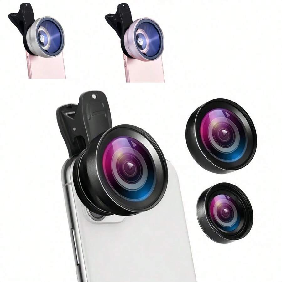 Kit de lentes de cámara para teléfono inteligente 2 en 1 - Lente gran angular y macro de clip, material de aleación de aluminio, lente gran angular súper de 0.45X y lente macro de 12.5X, tamaño compacto, portátil, adecuado para viajes al aire libre, compatible con la mayoría de los teléfonos