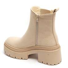 Women's Solid Color Pointed Toe Zipper Fashion Mid-Calf Boots With Buckle - Beige 9682 - View 3