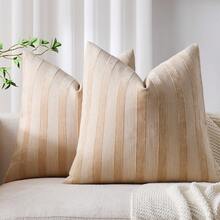 1pc/2pcs Apricot 3D Striped Throw Pillow Cover (Pillow Insert Not Included), Modern Fashionable Soft Chenille And Faux Linen Blend Dual-Tone Striped Comfortable Cushion Cover, Suitable For Home Sofa, Bedroom, Decor, All Seasons - Apricot - View 12