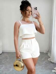Ragata Women's Tailored Set+ Shorts Casual/Social Fashion Work Blazer With Front Button Solid And Elegant Women's Tank Top/Elegant/Sophisticated With Fake Pockets/With Buttons/Monster Shoulder/Blogger/Fashion/National Shipping Promotion 2024 - 白色 - 查看 3