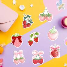 50 piezas Pegatinas de graffiti de la serie de fresas de dibujos animados, adecuadas para decorar cuadernos, computadoras, cascos, tazas, paquete impermeable de pegatinas DIY para planificador