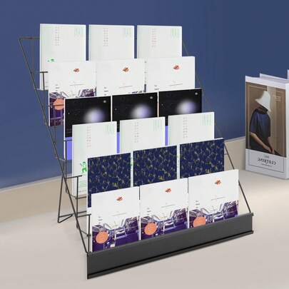 Revistero de sobremesa sin necesidad de montaje, estante para firma de libros, expositor de libros, expositor de registros de sobremesa de 4 niveles, revistero de cómics para biblioteca, aula, folleto de literatura ilustrada, soporte para libros de sobremesa de 18 x 11 x 17,5 pulgadas.