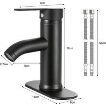 Llaves para Lavabo Bao, Mezcladora para Lavabo de Bao de Acero Inoxidable Negro Mate, Bao Grifo con 2 Mangueras, Grifo de Bao de Un, Bao Grifo con Cubierta - A - Ver 3