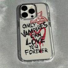 Funda para Teléfono con Estampado "Amor Vampiro" Compatible con for  16 15 14 13 12 11 Pro Max X XR XS Max 8 7 Plus, con Marco de Lente Plateado Metálico y Cubierta Trasera Suave Transparente, Carcasa para for  Max, Funda para Móvil - Color 1 - Ver 9
