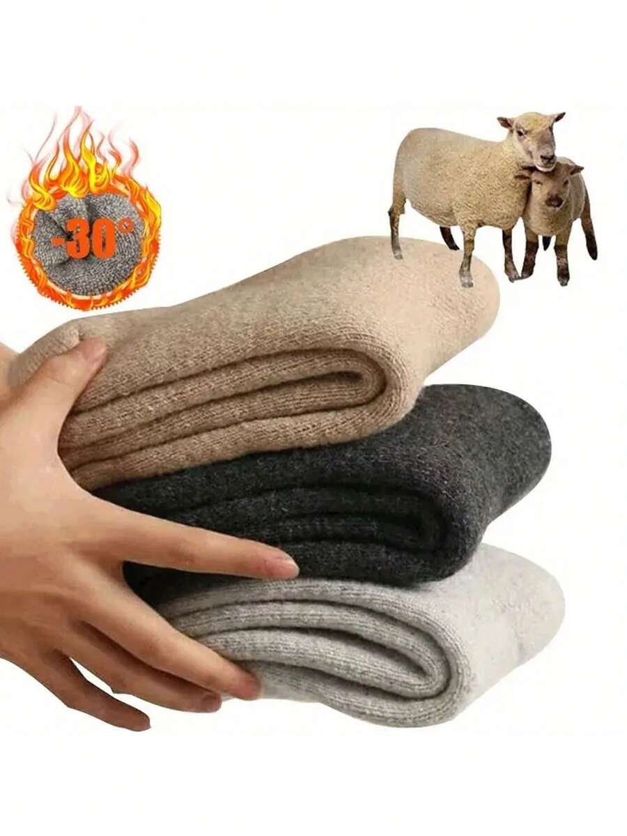 5 أزواج من جوارب الصوف الجديدة فائقة السماكة والدافئة للرجال والنساء - تحتفظ بالحرارة في درجات حرارة -30 درجة مئوية، مناسبة لجميع الفصول، جوارب عادية بألوان سادة للاستخدام الخارجي، غسل باليد فقط، معدات الطقس البارد.