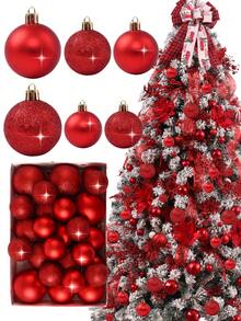 42pcs Red Christmas Ornament Balls, 3/4/5cm Christmas Hanging Balls, Plastic Balls, Christmas Tree Decorations, Suitable For Home, Room, Bedroom, New Year, Christmas, Outdoor, Holiday Party, Christmas Party Supplies, Christmas Theme Hanging Decor, Event Party Favors, Christmas Ball Gift Set, Happy New Year, Gifts For Family And Friends - Red - View 1