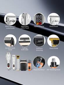 5-In-1 Hair Clipper Set For Men – Electric Trimmer Kit With Shaver, Nose Hair Trimmer, Detail Cutter, USB Rechargeable - Silver - View 6