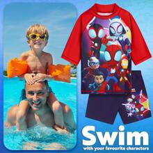 Marvel Spidey Swimsuit Set 2 Pcs With Swimming Trunks Rash Vest Swimming Beach Trip Hol - Navy Blue - View 3
