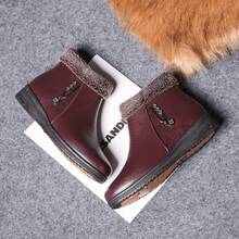 Soft Sole Winter Leather Shoes, Comfortable Middle-Aged & Elderly Women's Thermal-Lined Thick Warm Flat Ankle Boots - Burgundy - View 5