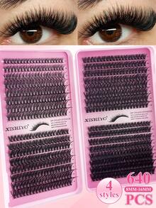 640/608pcs C-Curl Eyelash Extension Kit, Super Curly Lash Extension Set, Multi-Style Eye Makeup, Suitable For Beginners, 8-16mm Mixed Length, Natural, Cluster, Fluffy, Thick, Mixed Styles, Self-Adhesive, Reusable Lash Clusters, Lash Clusters, Individual Lashes, False Eyelashes - C - View 4