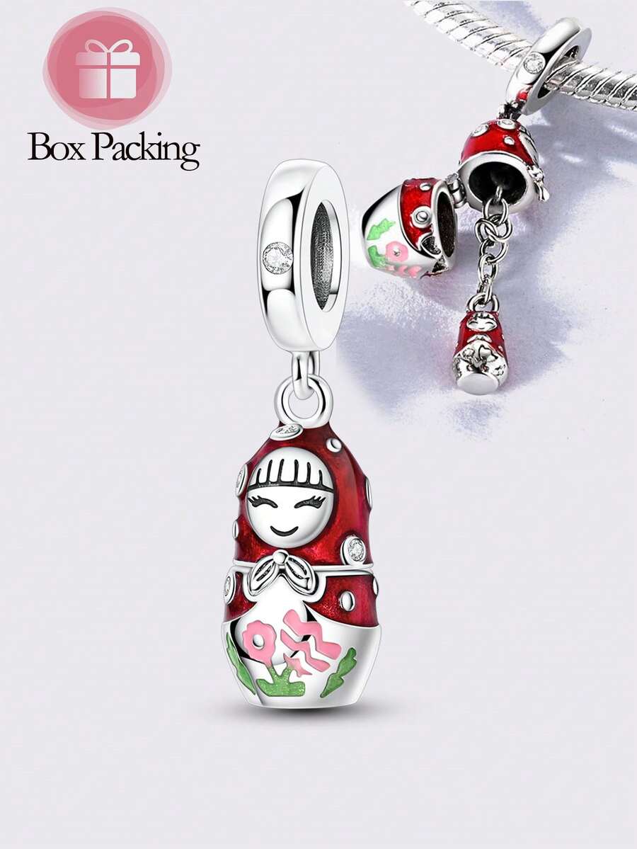 1 Piece Polka Dot Matryoshka Doll Charms Beads For Women Silver Coating Colored Glaze Can Be Opened Design Pendants Fits Original Bracelet DIY Making Daily Party Shopping - Silver - View 1