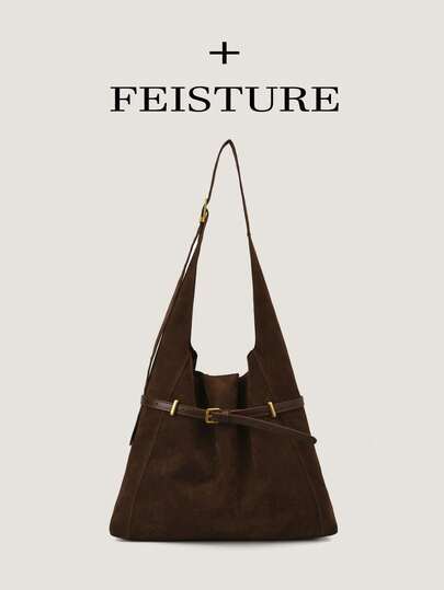 1 件仿麂皮面料大容量单肩包，时尚肩带装饰女士手提包带小袋，适合日常外出、约会、通勤