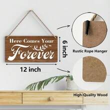 Rustic Wedding Sign Here Comes The Bride, Ring Bearer Sign, Funny Wedding Dr Weddings Stuff Engagement Drations 12x6 Inches (Brown) - 你的永恆來臨 - 查看 2
