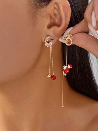 1 par eleganta örhängen med jultomten och renar, lämpliga för kvinnor vid alla tillfällen, julklapp