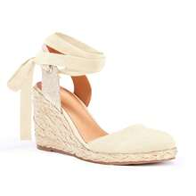 Womens Lace Up Espadrilles Closed Toe Wedges Sandals Strappy Slingback Platform Heels - Màu be - Xem 1